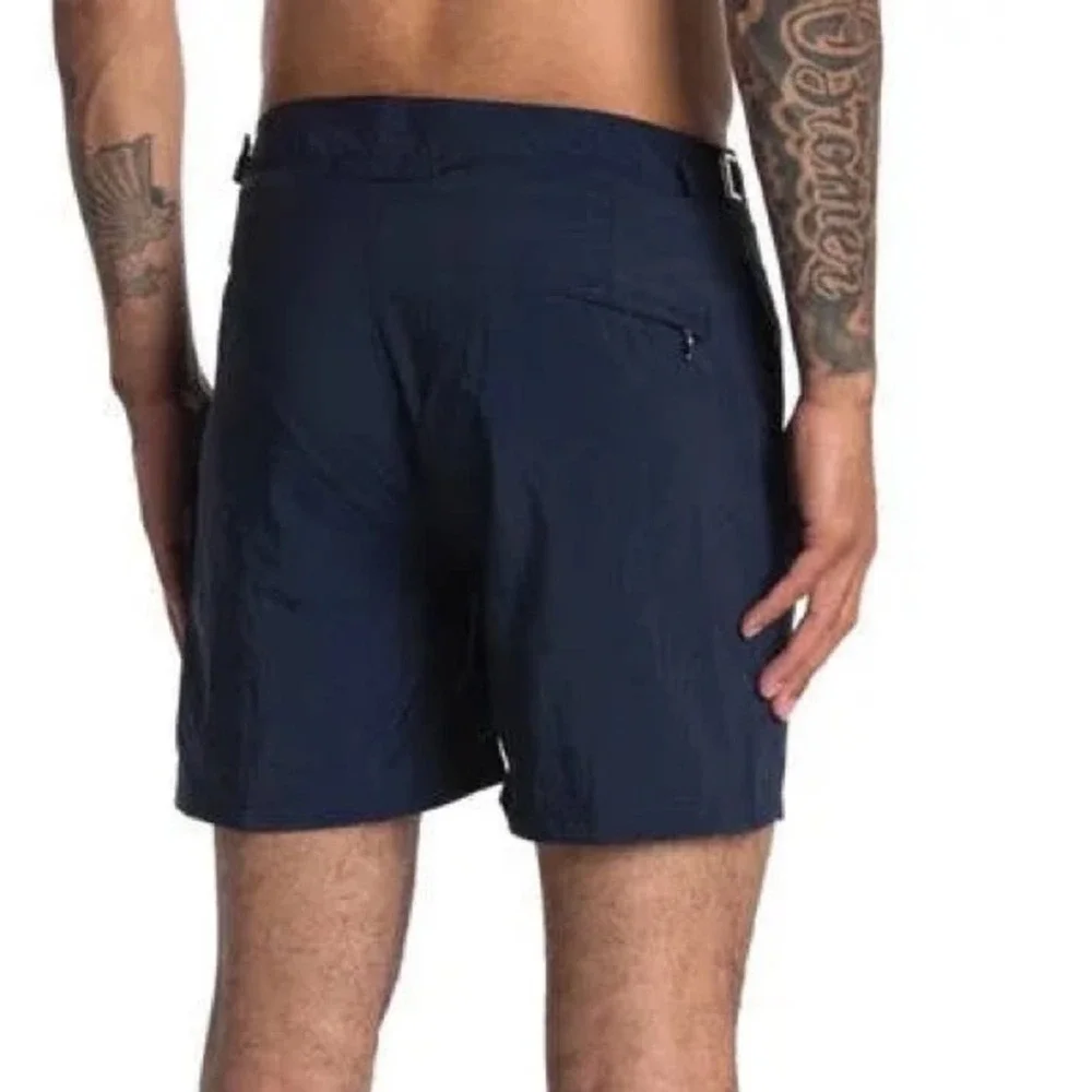 Bugatchi Deep Navy Blue Solid Zip Up Swim Trunks w/ Zip‎ Back Pocket 40 NWT
